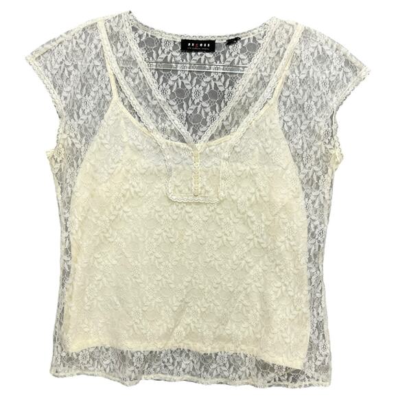 Y2K Women Lace Top Sz M Sheer Ivory Coquette Fairy Femme Whimsigoth Boho Strappy - Picture 1 of 9